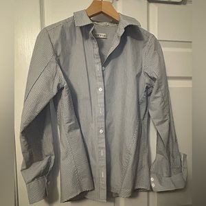 Gray and white Orvis button down shirt